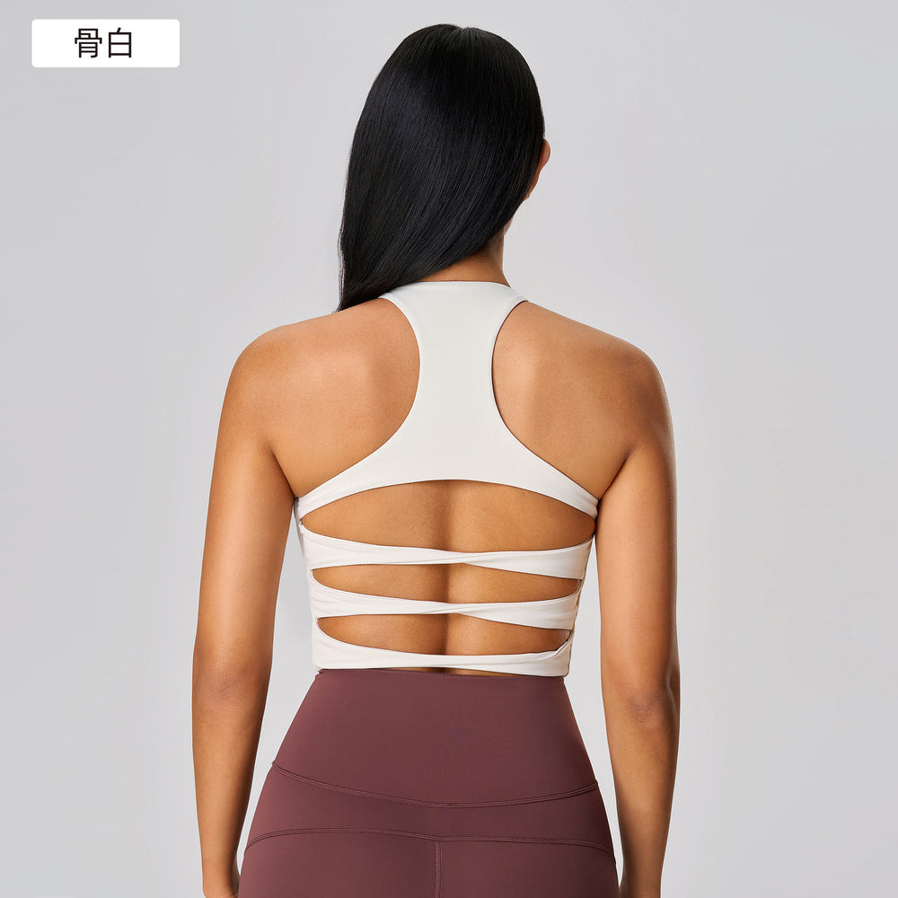 Sexy cut out beautiful back sports intimates women's semi-fixed breast pad nude shaping fitness yoga vest d25084