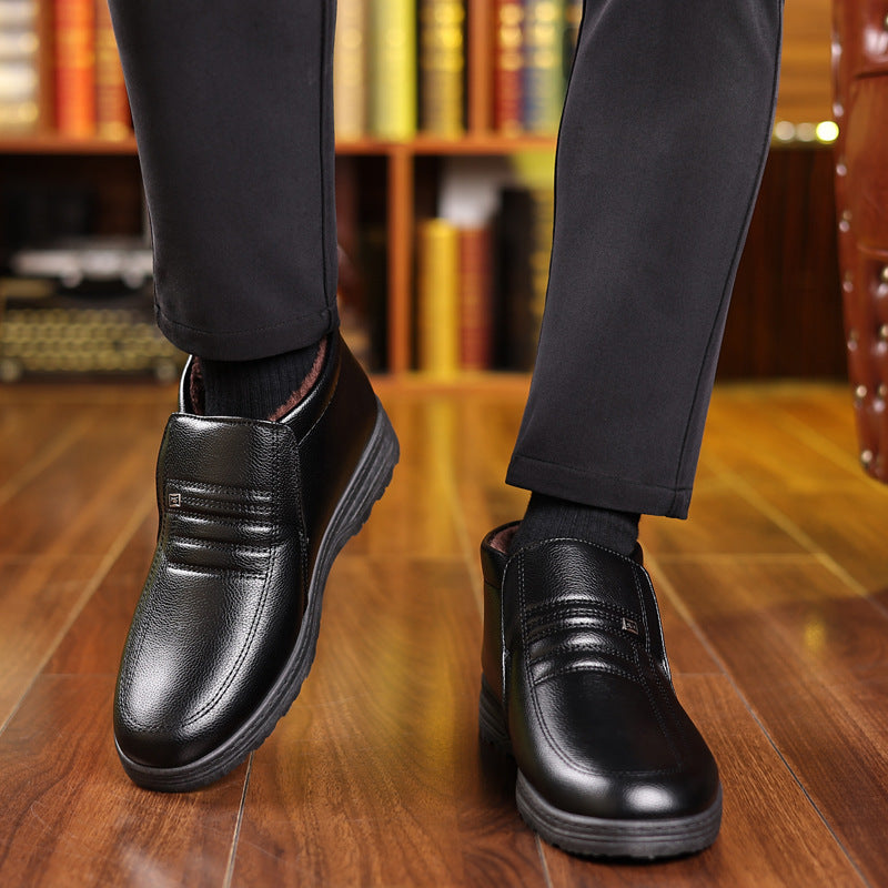 Men's winter warm cotton shoes - fleece lined, non-slip, casual high-top cotton shoes for men, elderly cotton shoes, men's leather cotton shoes for seniors