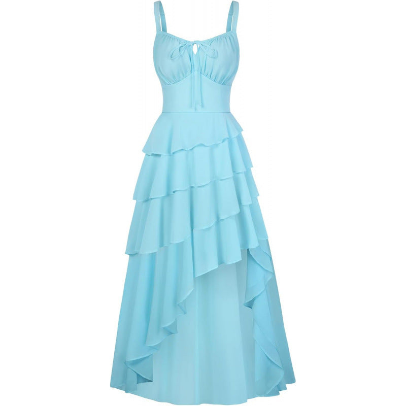 Amazon fashionruffles suspender dress for women summerretro silmslimming look chiffon skirt
