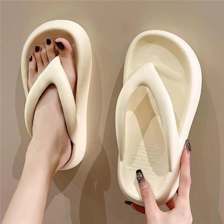 Flip-flops women's summer fashionoutwear2026new arrivalthick sole stepping on shit pure color seaside beach flip-flops summer