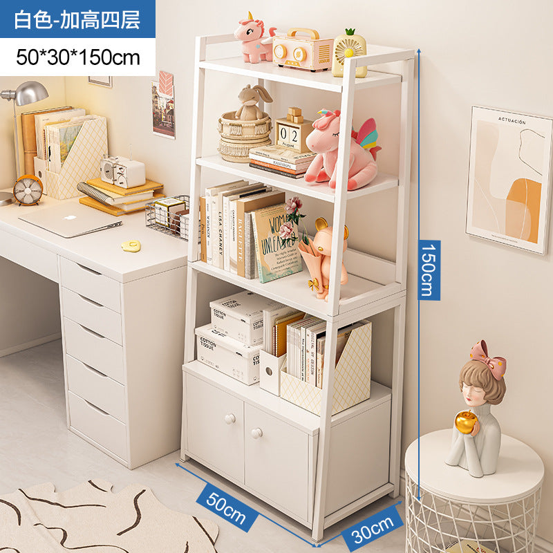 Bookshelf Floor-to-ceiling shelf Multi-layer against the wall Bedroom Home locker Wrought iron storage display Living room trapezoidal shelf