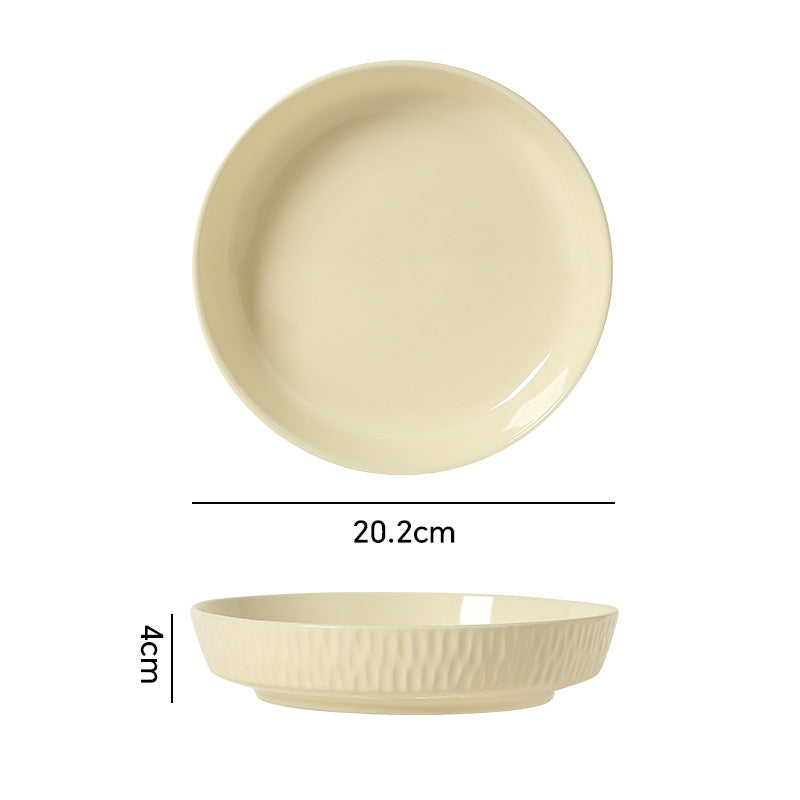 Minimalist nordic solid color fufu ceramic bowl, plate, and dish set - household rice bowl, fish plate, soup plate, and striped plate
