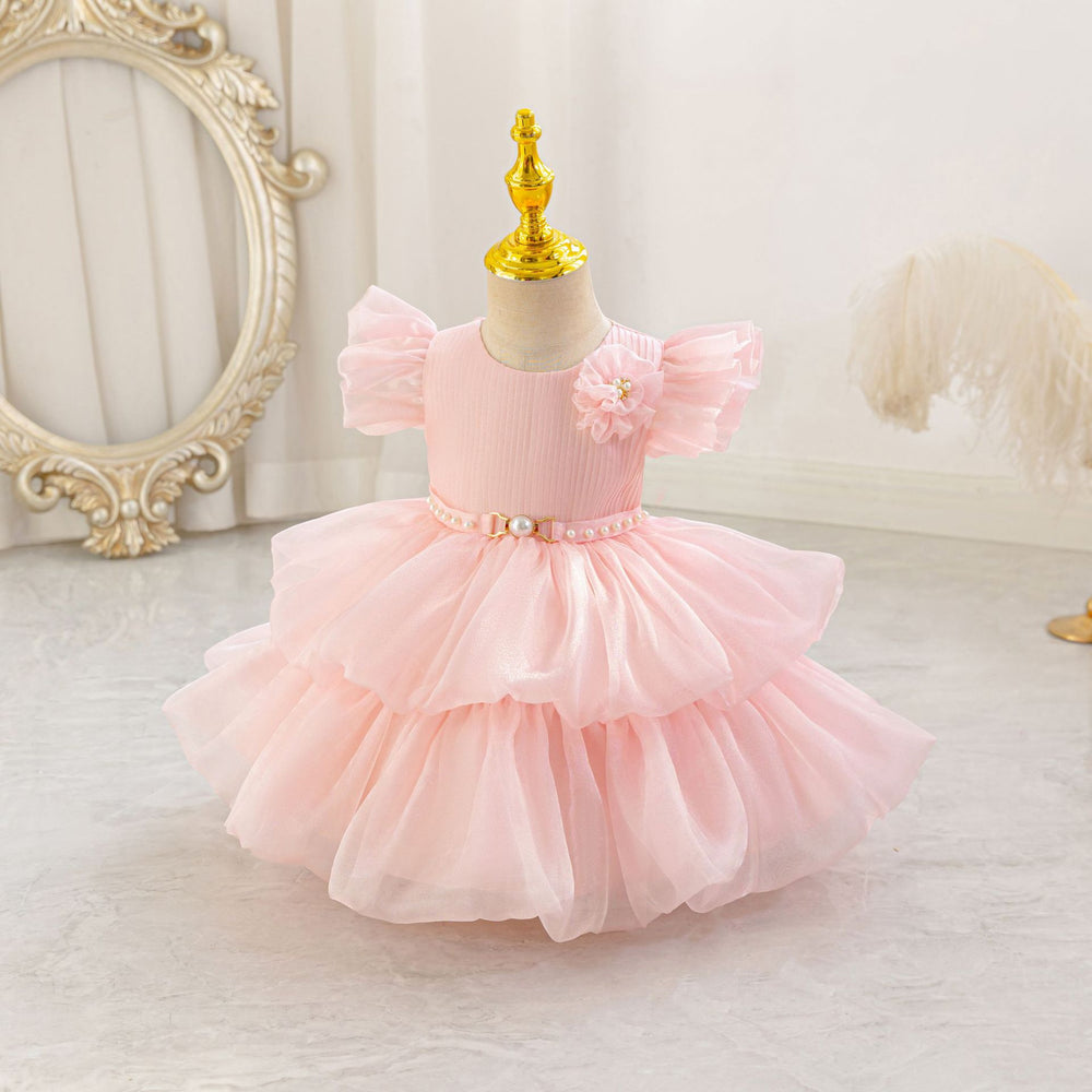 Ready-to-ship children's formal dress - airplane sleeves, beaded, puffy princess dress for baby girls, flower girl dress