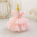 Ready-to-ship children's formal dress - airplane sleeves, beaded, puffy princess dress for baby girls, flower girl dress