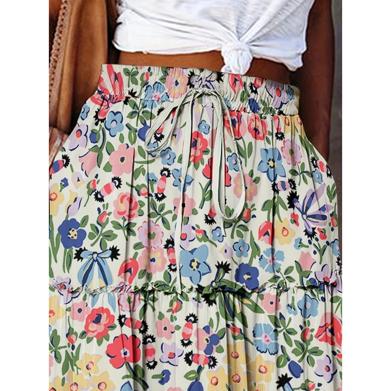 Aliexpress cross-border original design: new women's summer floral print midi skirt