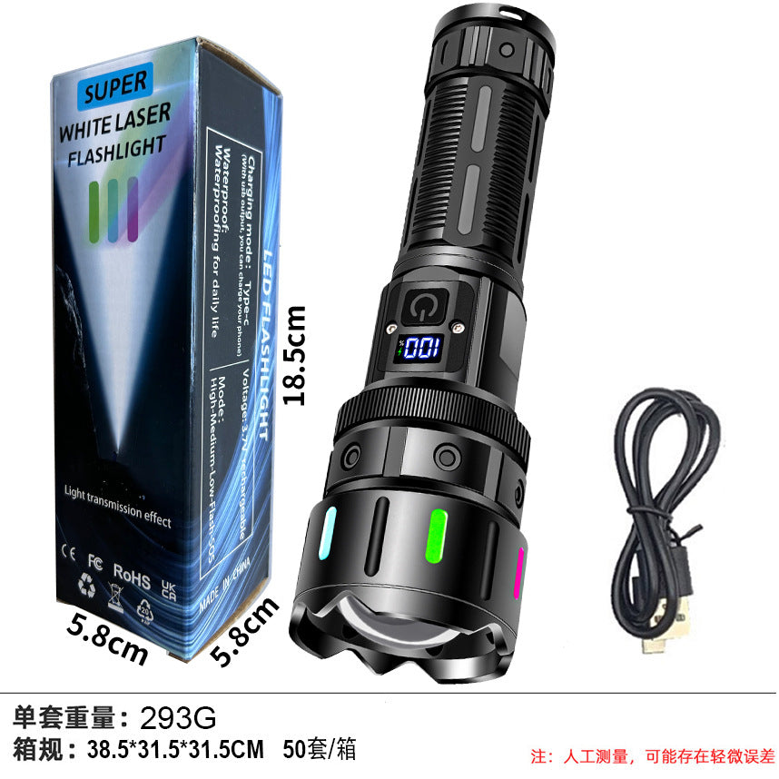 Cross-border new hot-selling strong light digital flashlight outdoor charging super bright focusing emergency self-defense household flashlight