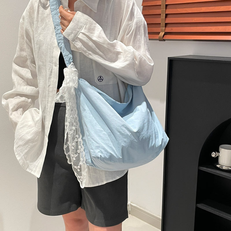 Cross-border 2025 new large-capacity casual nylon messenger bag fashionable and high-end solid color shoulder bag tote bag