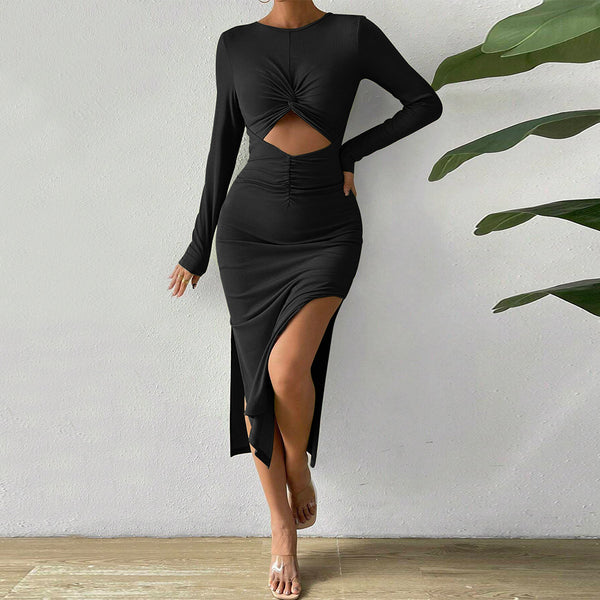 Foreign trade  Europe, America,  women's clothing 2024 autumn and winter new sexy hollow split hip party dress