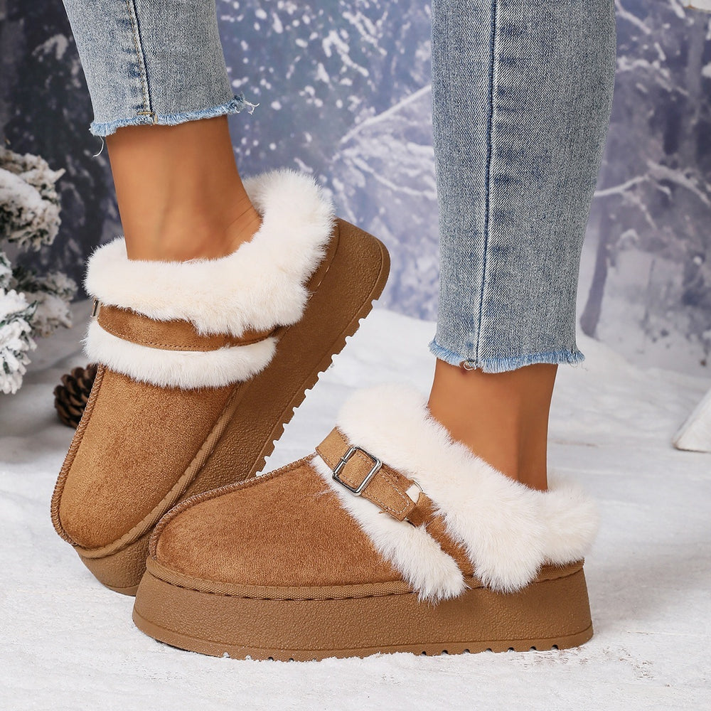 Wholesale women's winter new fashion shearling warm snow boots - slip-on, comfortable, lightweight, thick-soled ankle boots