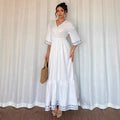 new cross-border v-neck lace trimmed waist elegant ruffle hem dress