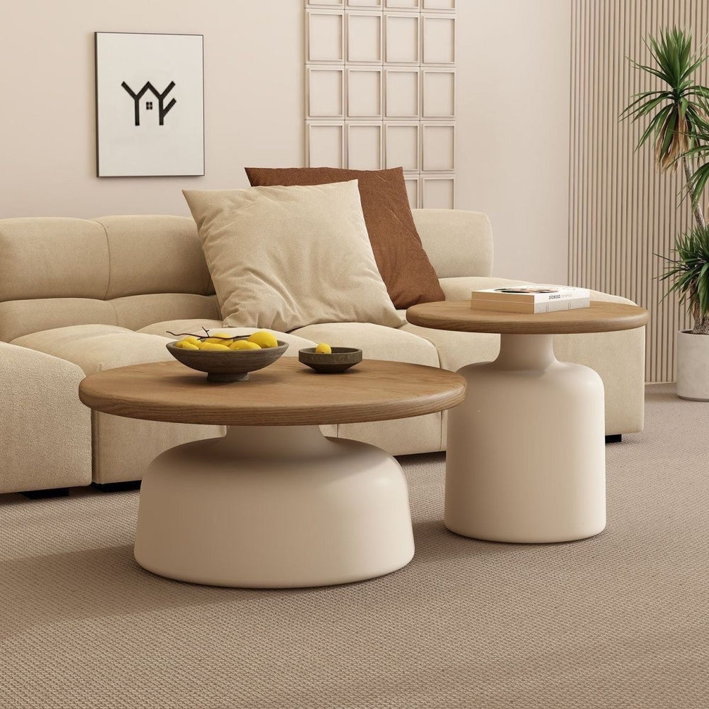 Cream style solid wood coffee table living room for home small apartment casual modern popular side table new arrival round japanese tea table