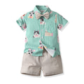 Summer new arrivals: fresh printed boys' summer outfit - trendy animal print two-piece shirt set for little men