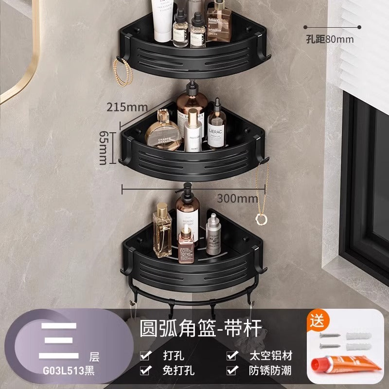 Gun gray bathroom triangle storage rack toilet sink wall hanging storage punch-free bathroom space aluminum corner basket
