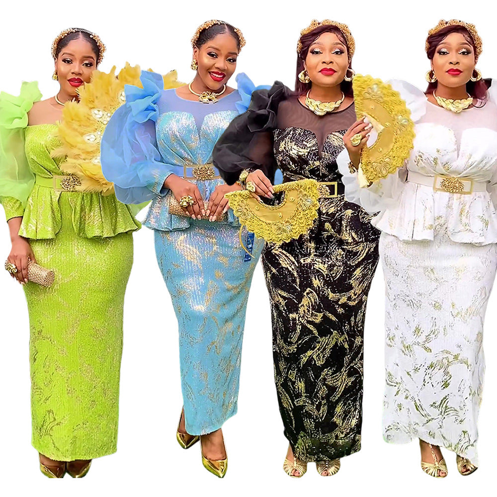 European and american cross-border e-commerce african women's plus size dress  fashion sequin christmas party dress