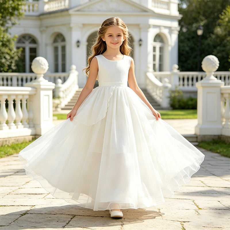 exclusive: girls' white chiffon sleeveless sundress - princess style tutu dress