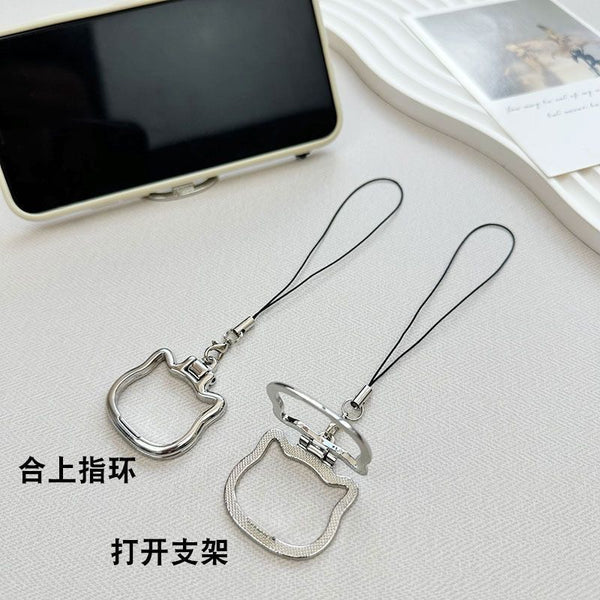 Mobile phone holder Portable horizontally Small metal ring buckle Non-slip desktop hanging chain Cat ear mobile phone chain