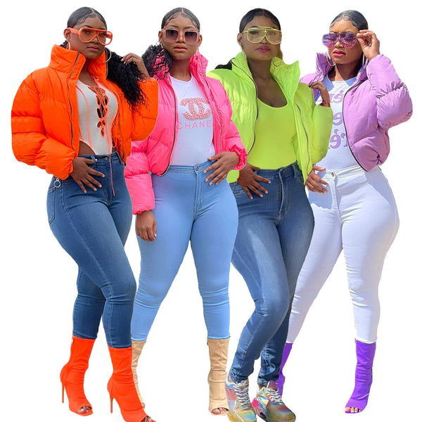 MM2141 European and American   supply solid color cardigan zipper warm women's down jacket top
