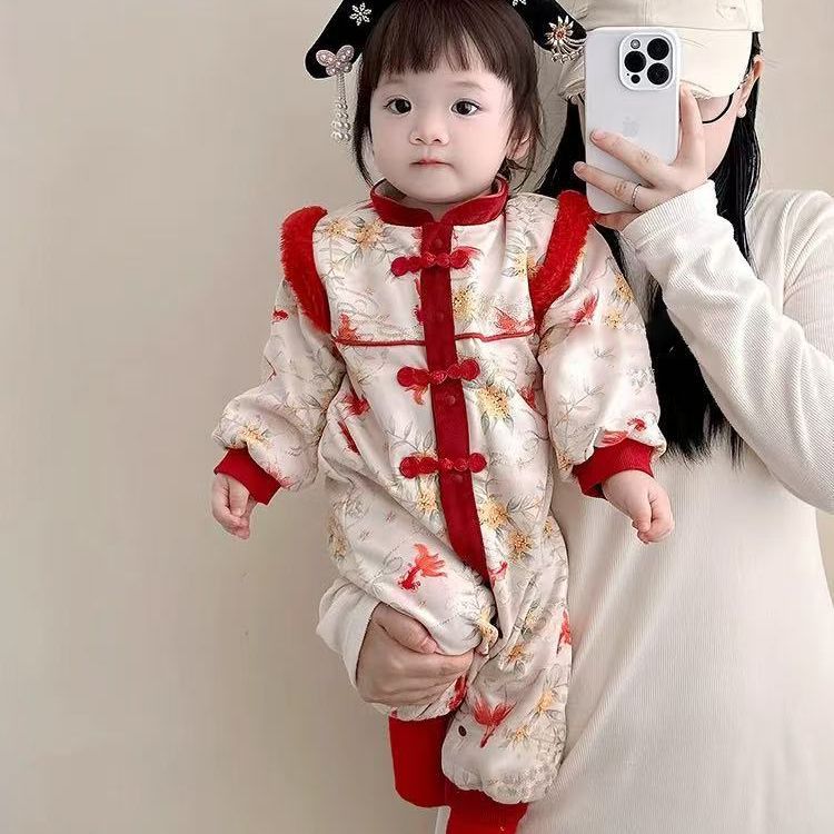 Baby clothes winter outfit unisex baby romper winter newborn short sleeve hanfu full month hundred days first birthday dress