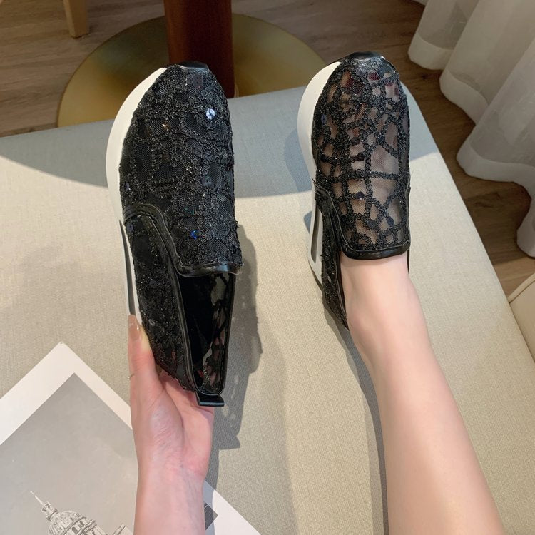 women's fashion flat heel hidden wedge mesh breathable casual flats - supports cross-border platforms and dropshipping