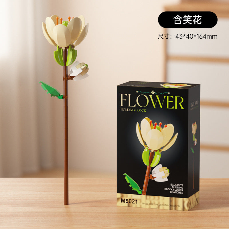 artificial bouquet single preserved flower desktop decoration toy rose flower assemble building block insert toy