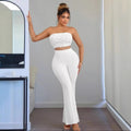 European and american cross-border women's fashion  summer new arrival: solid color exquisite small floral bandeau top and flared leggings two-piece set