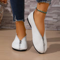 Exportplus sizeretropure color flat heel flatsnew arrivalniche style front zipper round toe low heel soft leather elegantgrandma shoes