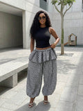 Amazon  spring/summer new fashion plaid high-waisted wide-leg joggers with elastic ankle cuffs