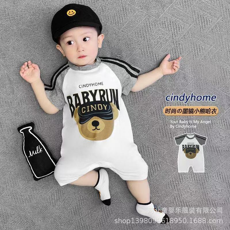 Summer short-sleeve romper for baby boys - newborn infant summer outfit, baseball style, trendy first birthday clothes for baby boys