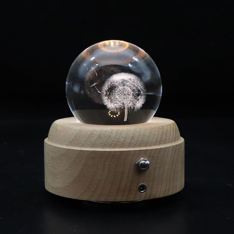 ins girl bedside lamp music box crystal ball wooden base music box charging luminous rotating music box