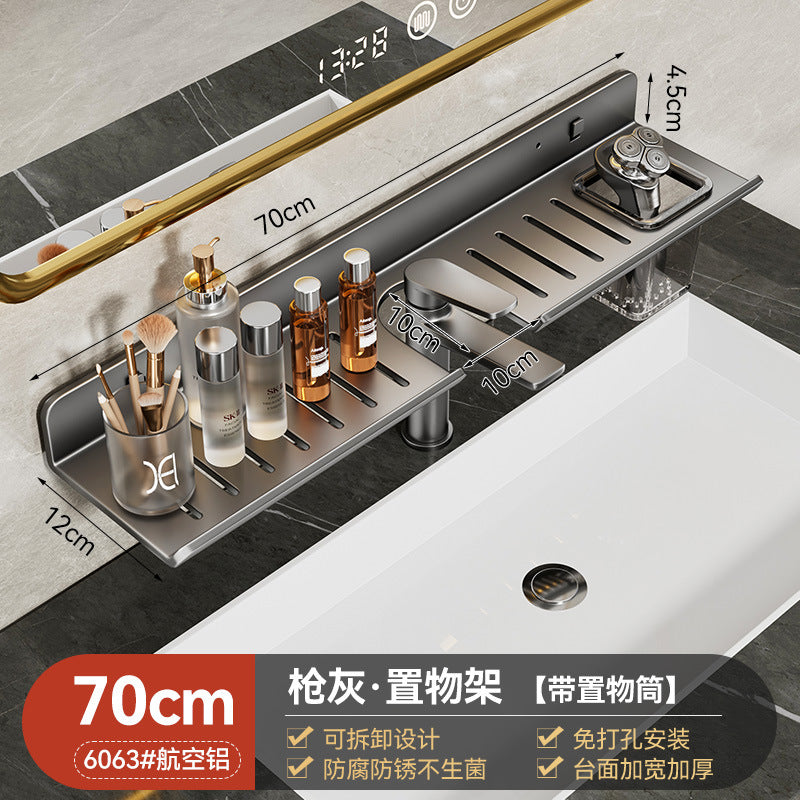 Space Aluminum Milk White Toilet Wash Sink Wash Sink Bathroom Shelf Mirror Front Faucet Storage Shelf Wall Hanging