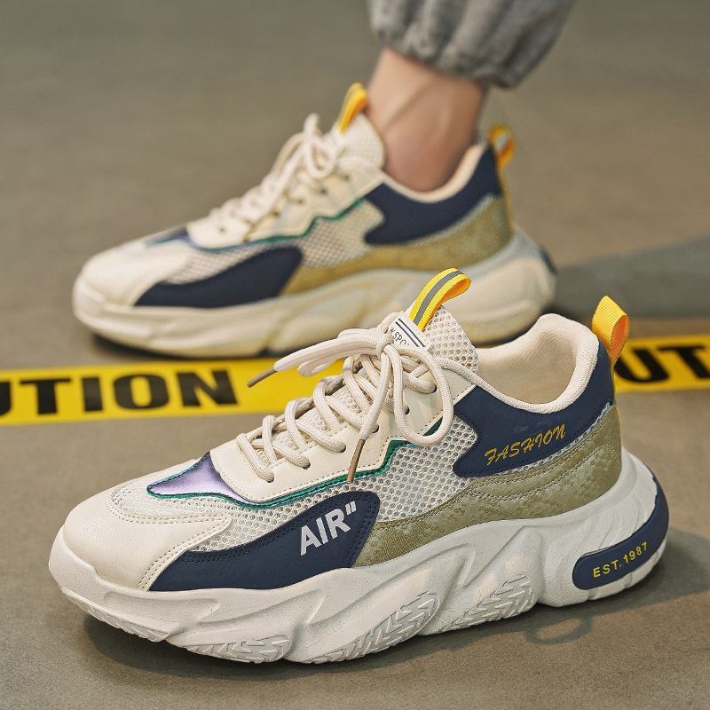 Men's winter 2025 new mesh hollow-out breathable anti-odor height-increasing versatile hong kong style chunky sole dad shoes trendy sneakers for men