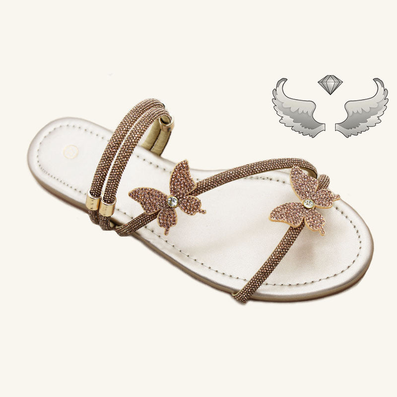 Cape Verde direct sales  fashion slippers women's flat bottom light luxury rhinestone slippers outer wear Ladies slippers