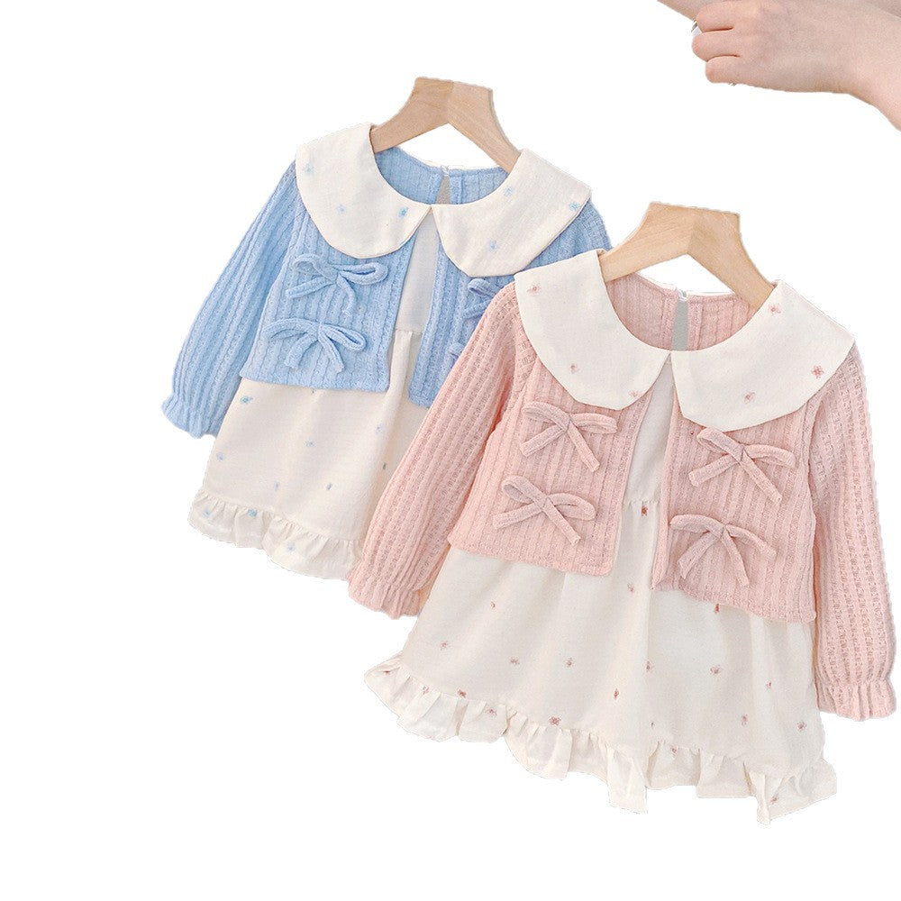 Girls' spring dress: new stylish cardigan dress, first birthday baby gown, children's princess dress set for spring and autumn