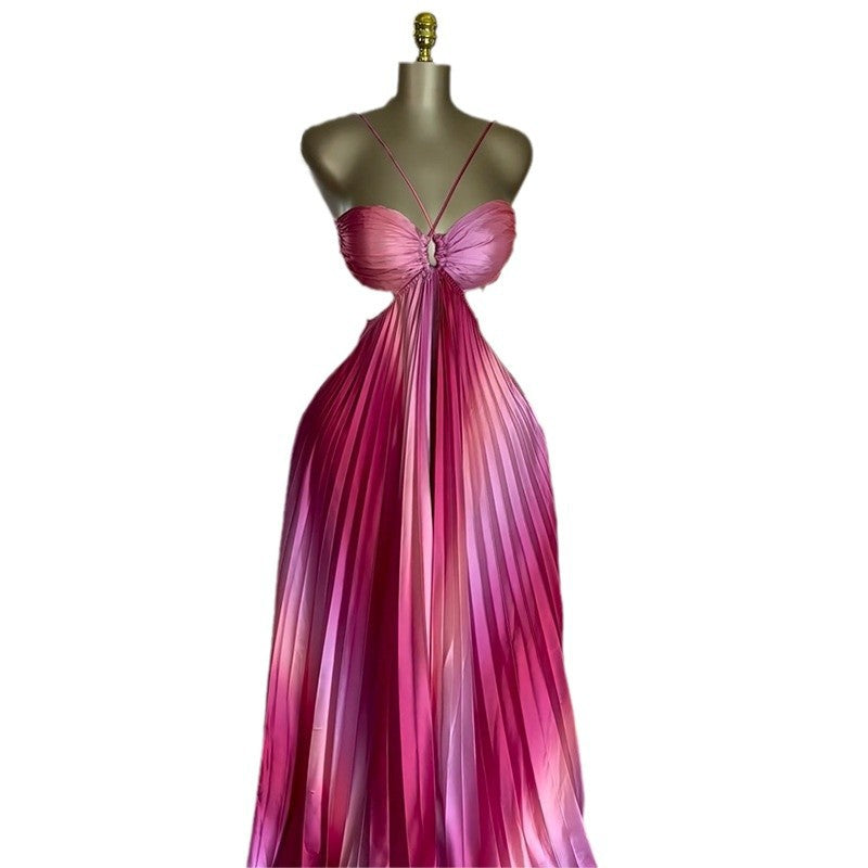 European and american women's clothing  spring new sweet and fresh camisole bandeau tie-up pleated maxi dress