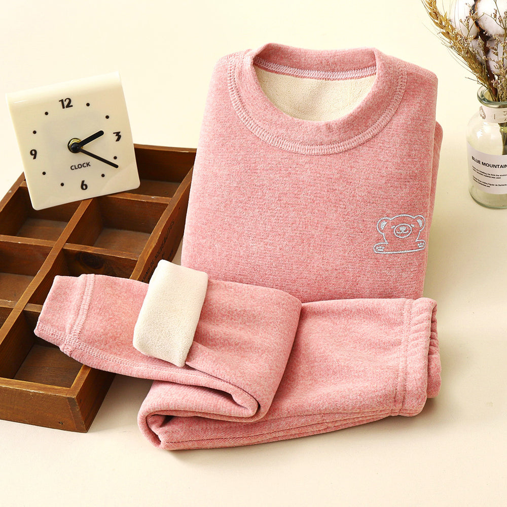 Kidsheattechintimatessuit baby oli velvet thickened autumn clothes long johns children boneless fleece-linedfall and winter pajamas