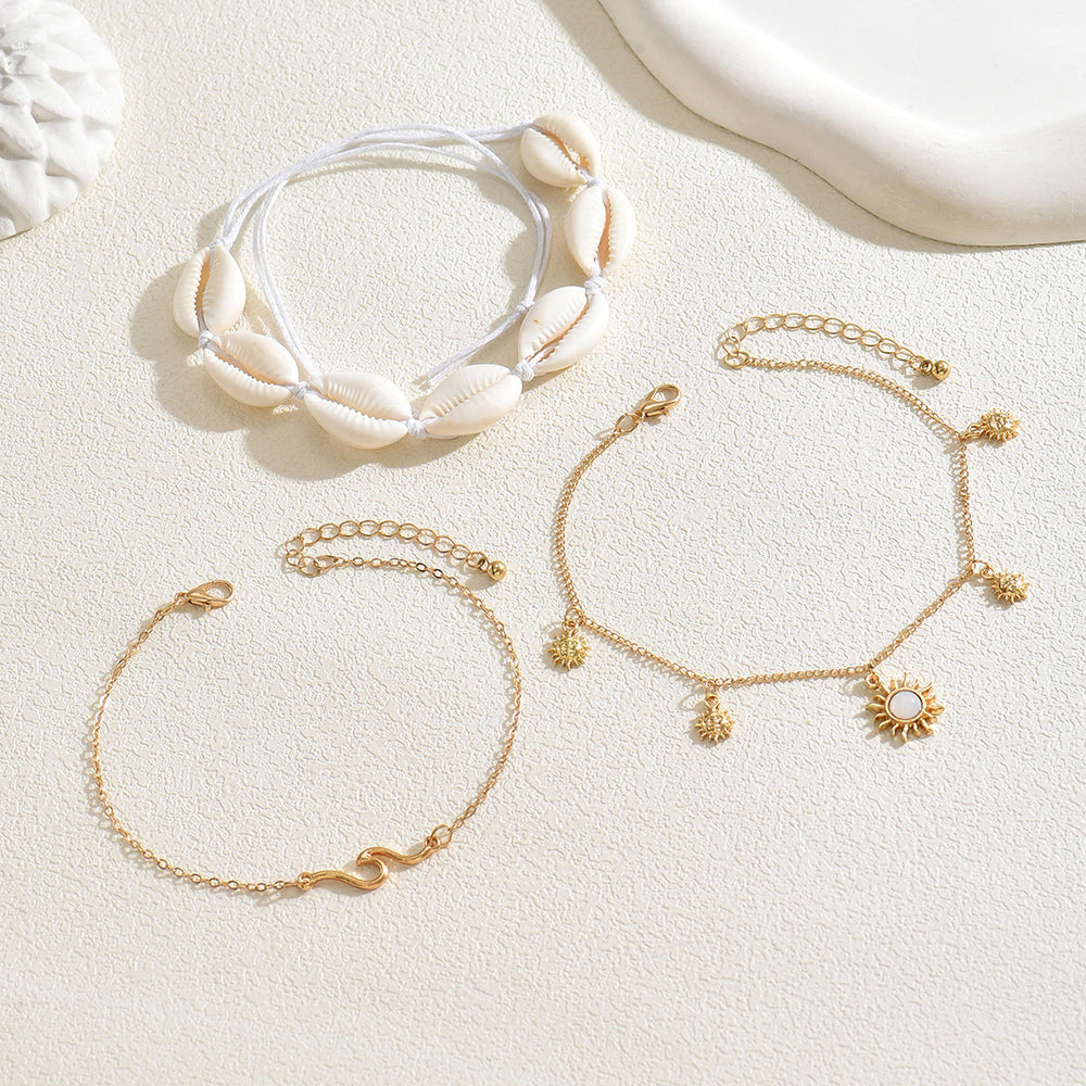 European and american new style minimalist natural shell summer anklet set - casual beach vacation style adjustable anklet jewelry