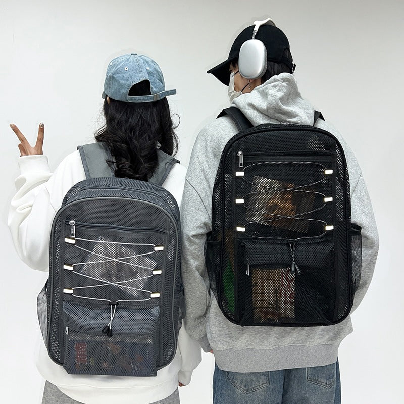 Cross-border new transparent mesh backpack, junior high school student schoolbag, high value casual backpack, same for men and women