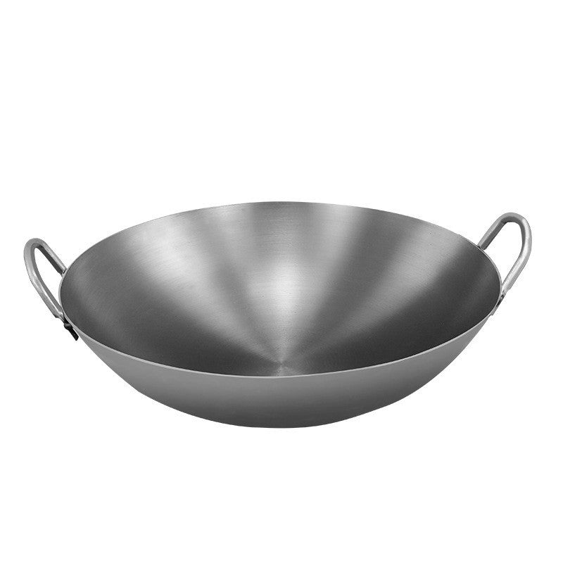 Binaural iron pan Old-fashioned wok Household wok Commercial round-bottom rural cauldron Zhangqiu pot factory Handmade pot factory