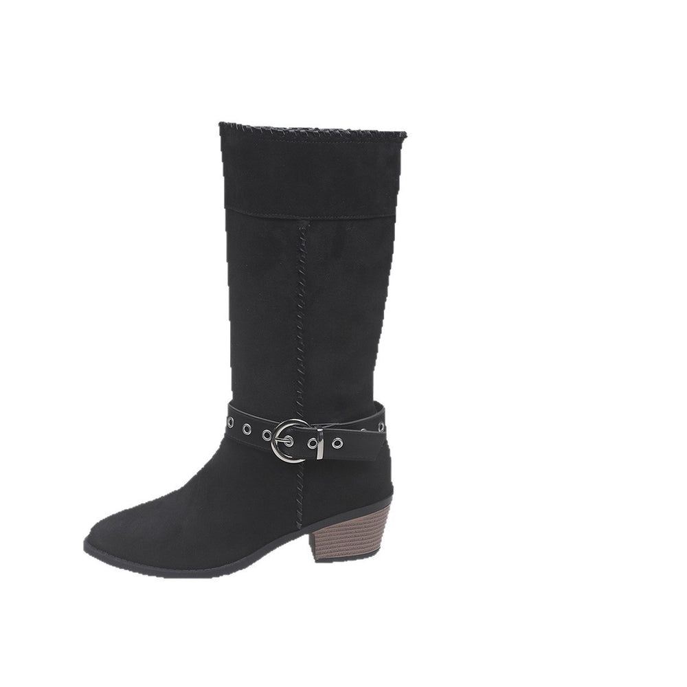 Casual and versatile ankle boots: new  cross-border plus size autumn round toe french chunky heel solid color women's martin boots