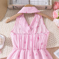 Girls' summer dress: new fashion halter neck sleeveless sweet bow striped european and american casual shirt dress