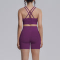New arrival cross-border double-sided brocade back cross tight-fitting breathable yoga suit sports running fitness two-piece set for women