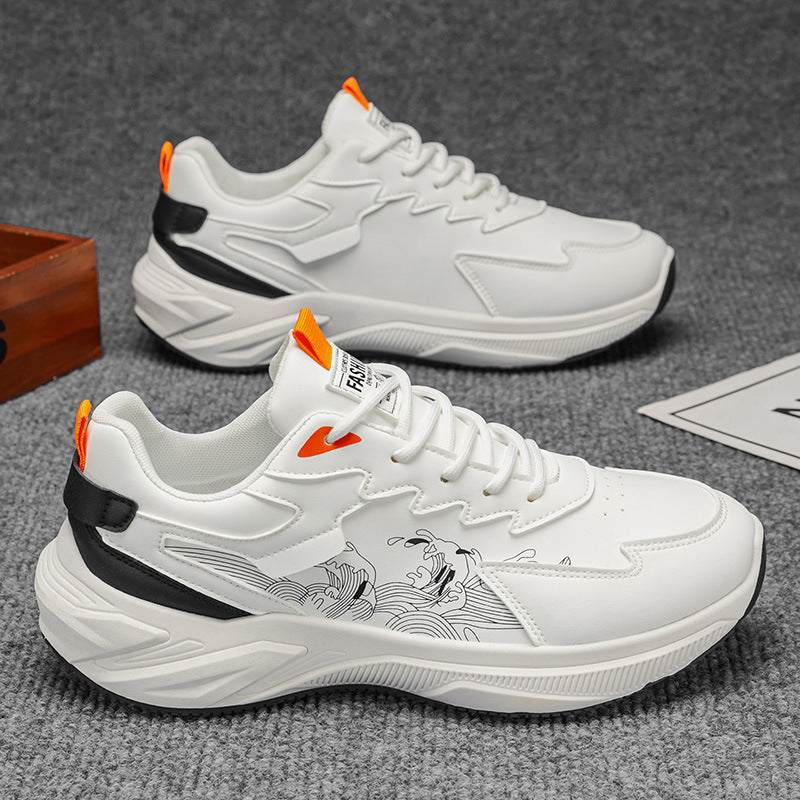 Men's athletic shoes - 2026 spring collection - leather, waterproof, thick-soled, height-increasing, casual sneakers for students
