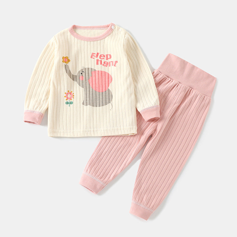 Baby autumn clothessuitpure cotton baby high waist belly protector boys pajamas girl home clothes spring & fall kidsintimates