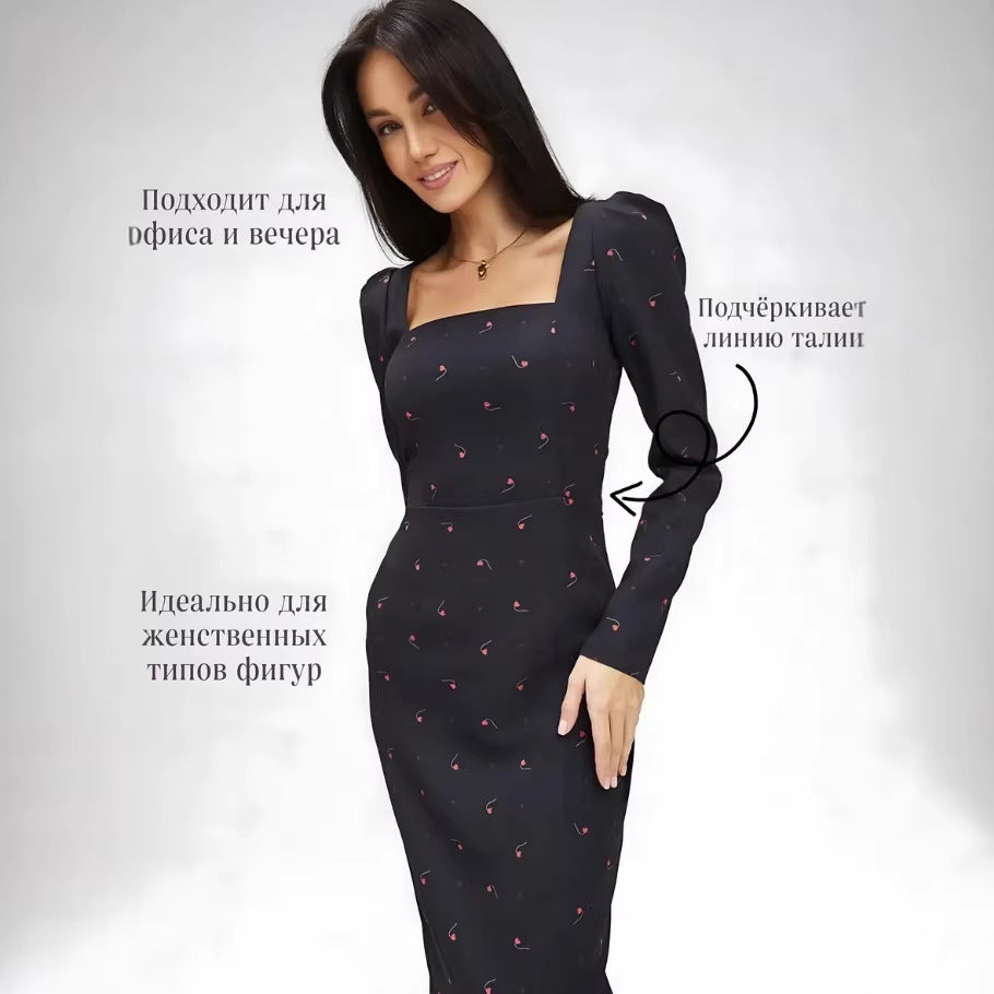 European and american   spring new arrival: cross-border court style elegant lady's cinched waist low-cut long sleeve dress