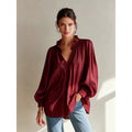 european and american cross-border women's fashion new arrival: v-neck ruffle trim solid color long sleeve versatile blouse