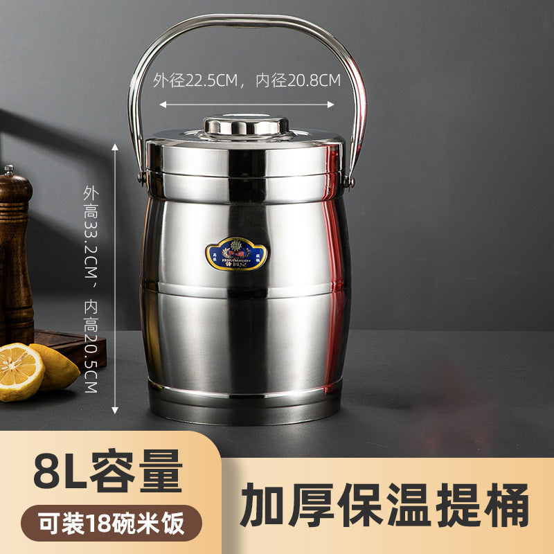 multi-layer insulated bucket commercial large-capacity stainless steel outdoor lunch box soup bucket satchel insulated rice bucket satchel pot