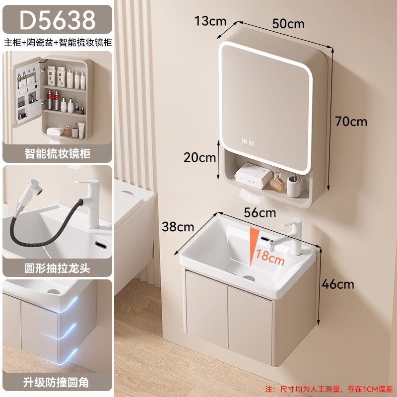 Small apartment bathroom cabinet toilet sink space aluminum storage bathroom cabinet combination ceramic integrated wash basin
