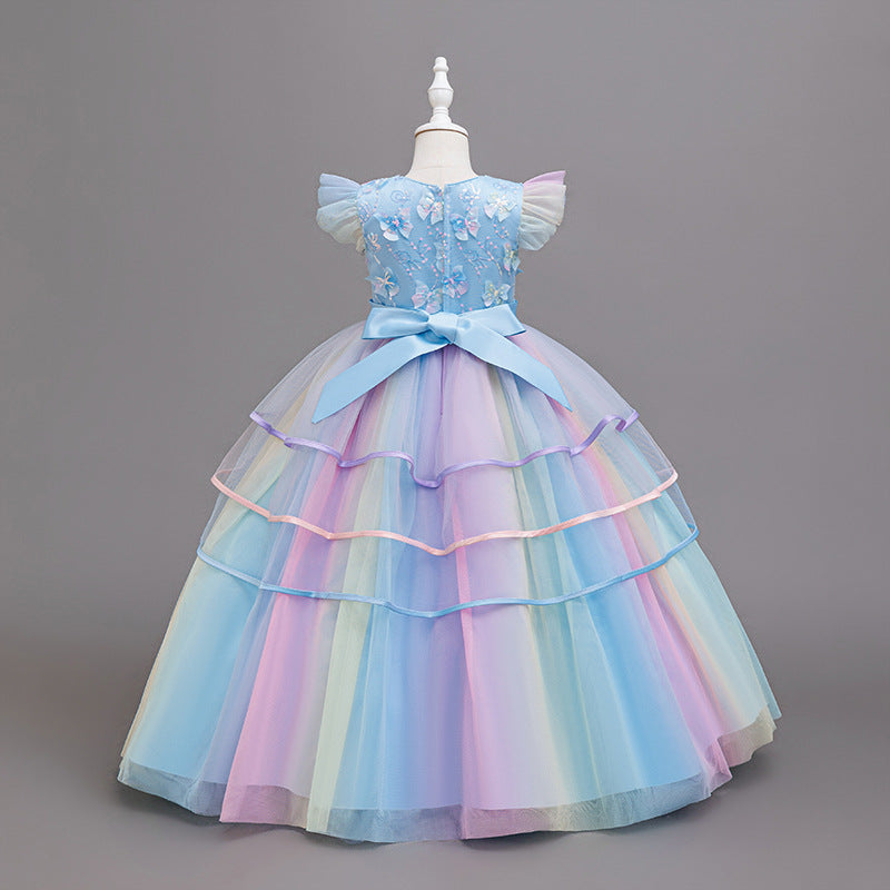 Girls' formal dress - mesh rainbow gradient princess dress - cross-border e-commerce, european & american style, ready stock wholesale children's clothing