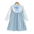 girldress sky blue pink grids pattern small fragrant lace shirt skirt french style children's skirt
