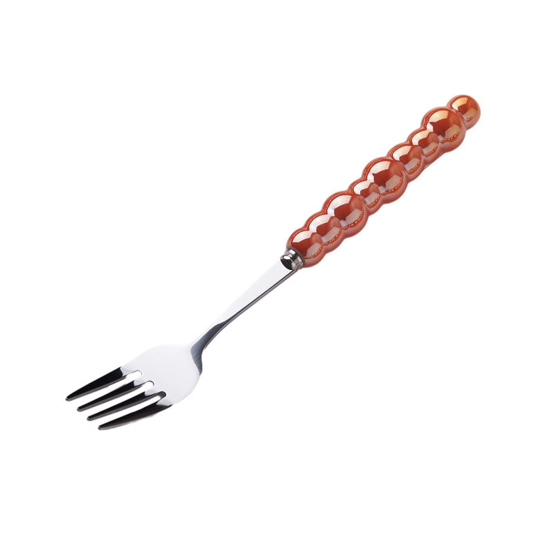 Light luxury style ins knife, fork, spoon, pearl handle, stainless steel tableware, creative fork, household high-looking mooncake knife and fork